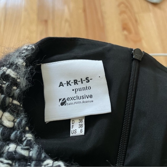 AKRIS PUNTO Black Gray Wool Tweed Mixed Media Knee-Length A-Line Dress EUC US 6 - Picture 8 of 12